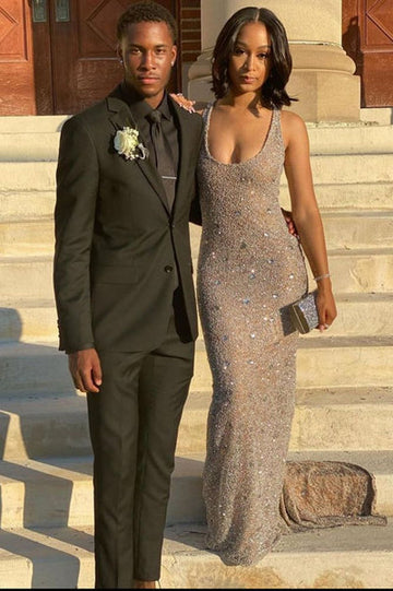 GLITTER CRYSTALS SLEEVELESS SLIM PROM FORMAL DRESS PROM DRESS HZ1023